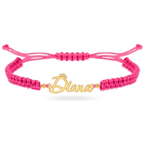 Bratara Royal cu snur si nume cu coronita din aur 14k