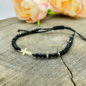 Bratara snur, bile si cruciulita din aur 14k - Img 2