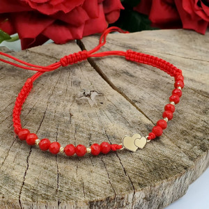 Bratara snur si inimioare duble personalizabile din aur 14k + bile - Img 2