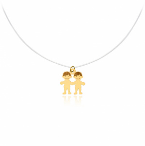 Colier cu fir transparent si copilasi/frati din AUR 14K - Img 4