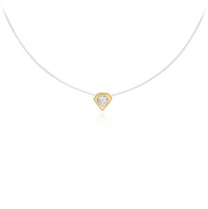 Colier cu fir transparent si Forma Diamant din AUR 14K cu Cristal