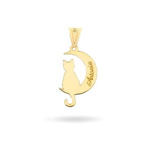 Pandantiv Moon Cat din Aur 14K - Img 2