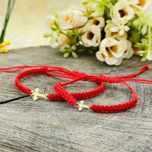Set 2 Bratari cu snur si cruciulita din aur14k pentru mama si copil - Img 3