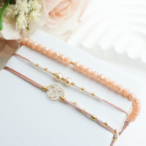 Set PROMO 3 bratari cu snur & cristale + bilute si talpite bebe din aur 14k - Img 2