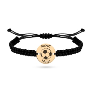 Bratara cu snur si banut din aur 14k de 12mm personalizabil cu nume si minge de fotbal