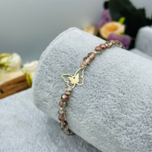Bratara cu snur si bile + fluture din aur 14k - Img 2