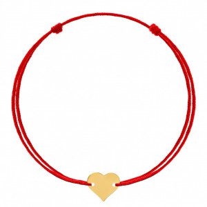 Bratara cu snur si inimioara 1cm din Aur 14K - personalizabila