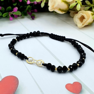 Bratara infinit cu initiale la alegere, cristale si bilute aur 14k - Img 2