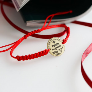 Bratara pentru copii - cu snur si banut din aur 14k / 14mm personalizat - Img 2