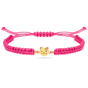 Bratara Pussycat cu snur si pisicuta din aur 14k