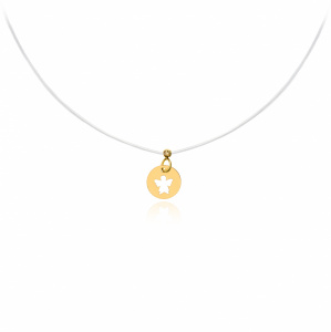 Colier cu fir transparent si banut cu ingeras decupat din AUR 14K