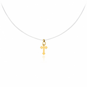 Colier cu fir transparent si Cruciulita Mini din AUR 14K