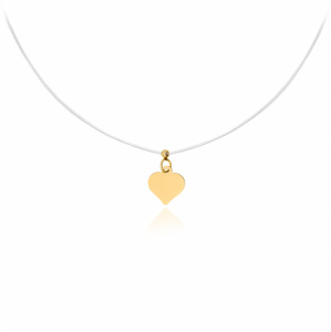 Colier cu fir transparent si Inimioara Mini Personalizabila din AUR 14K