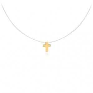 Colier cu fir transparent si pandantiv Cruce din AUR 14K