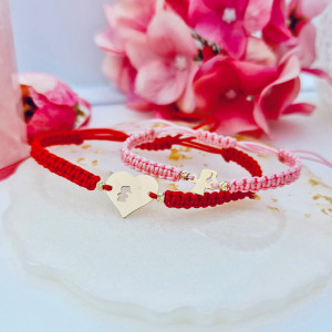 Set 2 bratari cu snur pentru mama si copil - Inima cu figurina decupata din aur 14K - Img 2