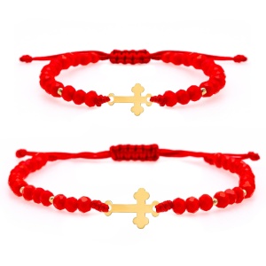 Set 2 Bratari mama si copil cu snur si cruciulita 1cm & 1.2cm din aur 14k + bilute