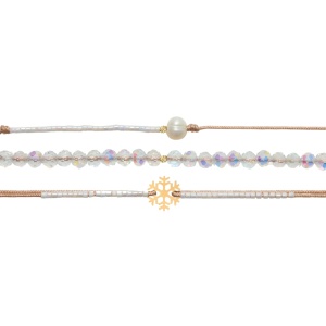 Set PROMO 3 bratari cu snur & cristale + bilute si fulg de nea din aur 14k