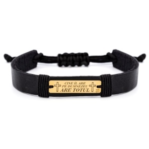 Brățară Cine îl are pe Dumnezeu din AUR 14K cu Piele Naturală
