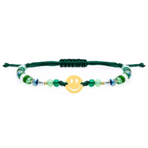 Bratara cu cristale si banut de 10mm decupat Smiley din aur 14k + 4 bilute