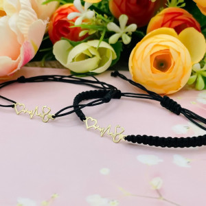Bratara cu snur Sense of Life cu puls, stetoscop si inimioara din aur 14k - Img 2