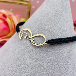 Bratara cu snur si infinit din aur 14k personalizat cu nume si figurina mama si copilul - Img 3
