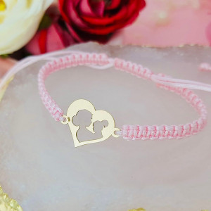 Bratara cu snur si inimioara din Aur 14K cu decupaj mama + copil baietel/fetita - Img 3