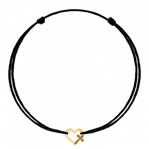 Bratara Heart Collection cu snur si inimioara cu cruciulita din aur 14k