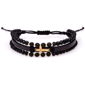 Bratara Onix Cross din AUR 14K si Piele Naturală