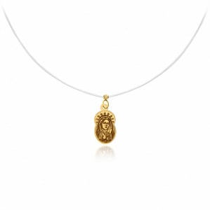 Colier cu fir transparent si Iconita Fecioara Maria din AUR 14K