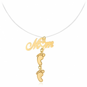 Colier cu fir transparent si pandantiv Mom din Aur 14k 585 cu talpita personalizabila - Img 5