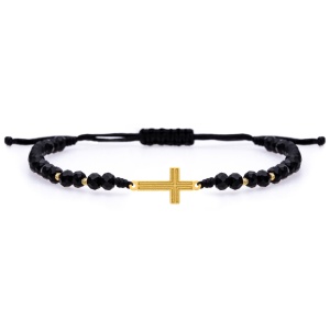 Bratara cu cristale si cruciulita cu striatii din aur 14k