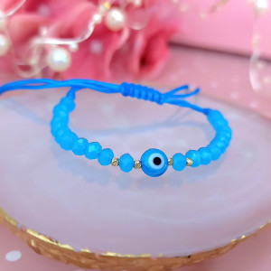 Bratara cu cristale si pandantiv ochi de deochi + 4 bilute din aur 14k - Img 2