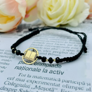 Bratara cu snur si carte personalizabila + bilute din aur 14k - Img 2