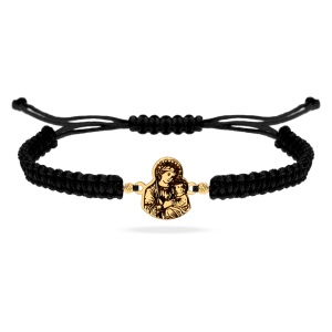 Bratara cu snur si iconita Fecioara Maria si Pruncul din aur 14k
