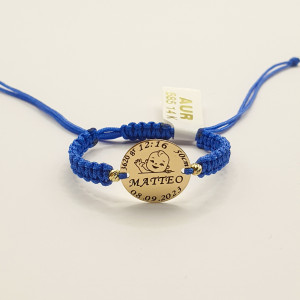 Bratara pentru copii - cu snur si banut de 14mm din Aur 14k personalizat cu datele nasterii - Img 3