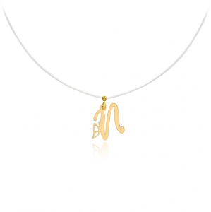 Colier cu fir transparent si Initiala Caligraphy din AUR 14K - Img 3