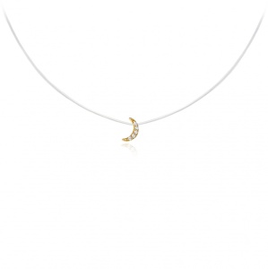Colier cu fir transparent si pandantiv Semiluna din AUR 14K