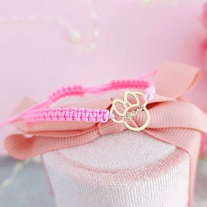Bratara cu snur, pentru copii cu soricel desene animate din aur 14k - personalizat cu nume la alegere - Img 3