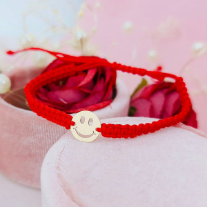 Bratara cu snur si banut 10mm decupat Smiley din aur 14k - Img 2