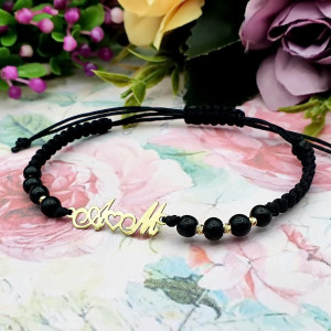 Bratara snur si doua initiale la alegere din aur 14k + bile - Img 2