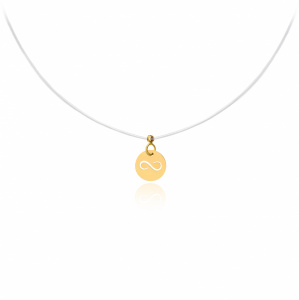 Colier cu fir transparent si banut cu infinit decupat din AUR 14K