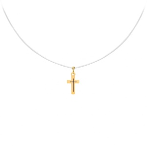 Colier cu fir transparent si Cruce cu Insertie din AUR 14K