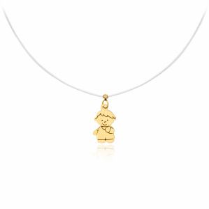 Colier cu fir transparent si pandantiv cu un copilas din AUR 14K - Img 3