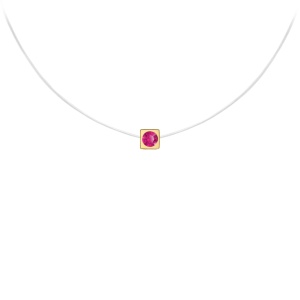 Colier Fancy Color cu fir transparent si pandantiv Square din AUR 14K