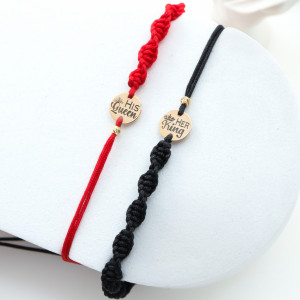 Set 2 bratari pentru cupluri cu banut 8mm Aur 14K His Queen - Her King - Img 2