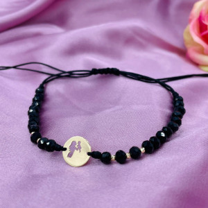 Bratara cu cristale si banut cu mama si copilul decupat din aur 14k - personalizabil - Img 2
