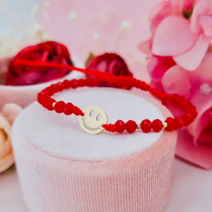 Bratara cu cristale si banut de 10mm decupat Smiley din aur 14k + 4 bilute - Img 2