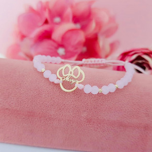 Bratara cu cristale si contur soricel desene animate din aur 14k personalizat cu nume + bilute - Img 2