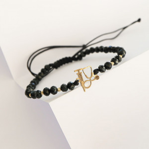 Bratara cu cristale si seringa cu stetoscop din aur 14k - pentru doctor - asistenta - medic - Img 3