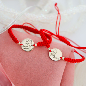 Bratara pentru copii, cu snur si banut din aur 14k / 12mm personalizat - Img 2
